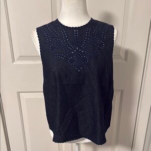 Rag & Bone Navy Sleeveless Embroidered Women's Top
